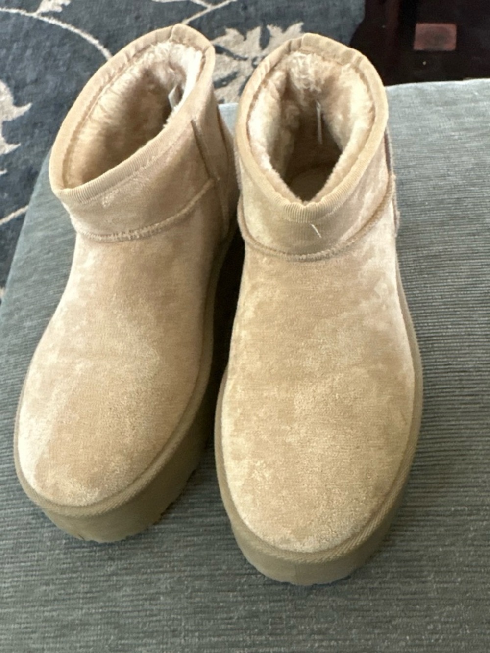 Women's Suede Faux-Fur Ankle Booties - Tan